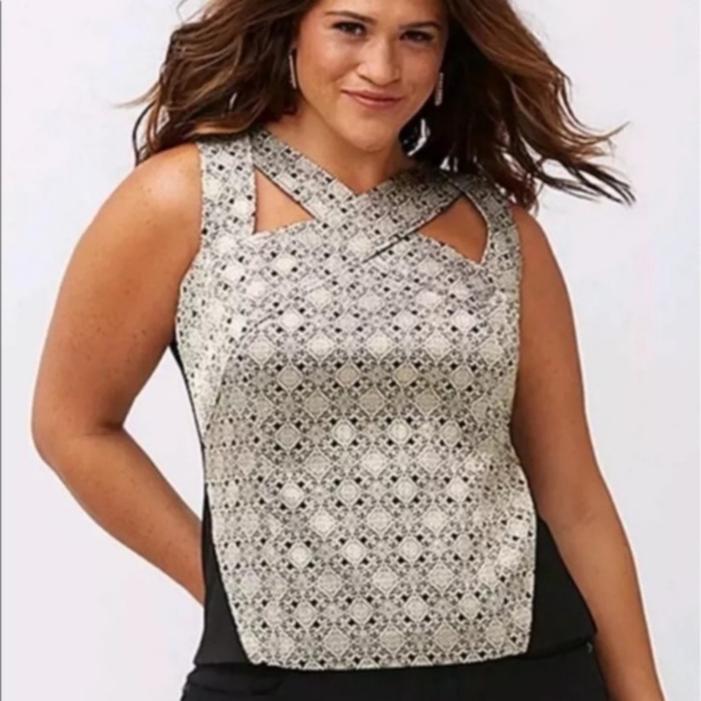 Lane Bryant Dressy Gold Black crisscross top